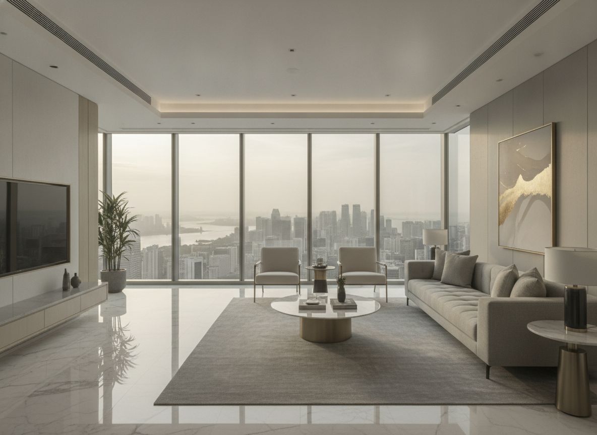 Modern condominium living room with city view